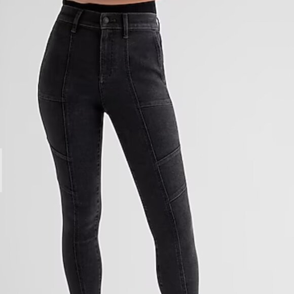 Express High Waisted Washed Black Utility Skinny Jeans - Picture 1 of 4